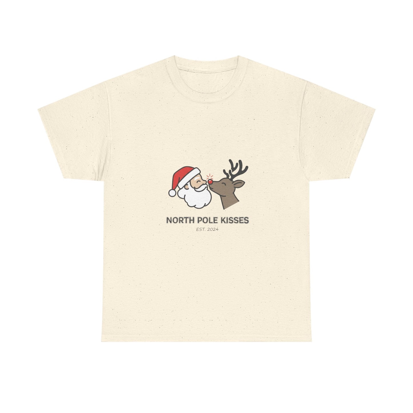North Pole Kisses Unisex Heavy Cotton Tee, Christmas Tee, Holiday Gift, Festive Apparel, Winter T-Shirt, Santa and Reindeer Design - Dassle