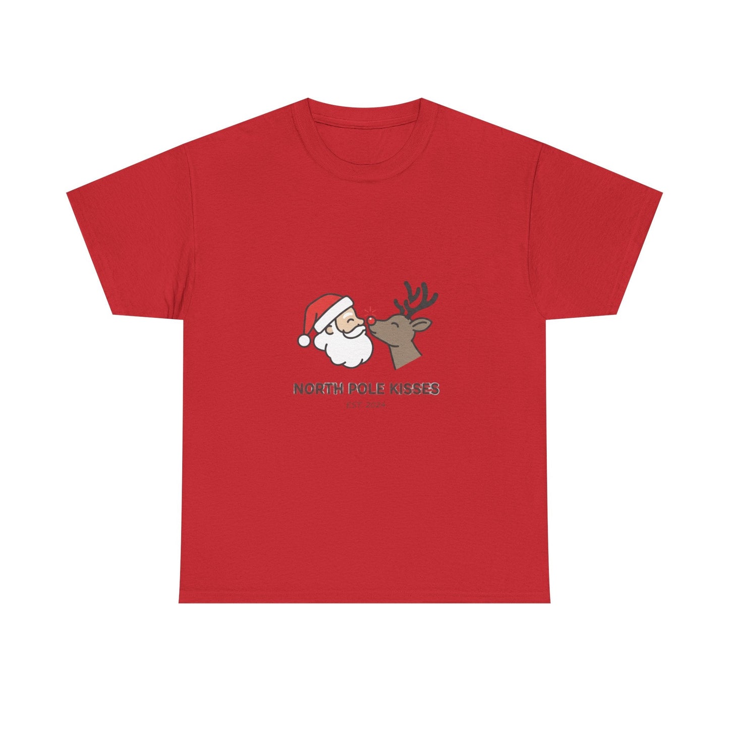 North Pole Kisses Unisex Heavy Cotton Tee, Christmas Tee, Holiday Gift, Festive Apparel, Winter T-Shirt, Santa and Reindeer Design - Dassle