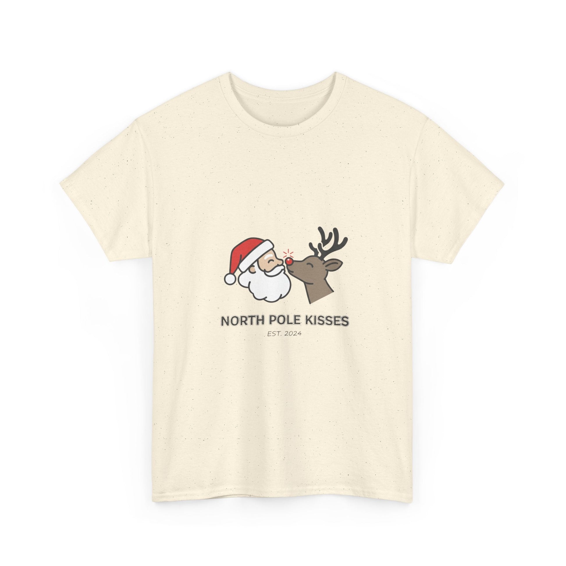North Pole Kisses Unisex Heavy Cotton Tee, Christmas Tee, Holiday Gift, Festive Apparel, Winter T-Shirt, Santa and Reindeer Design - Dassle