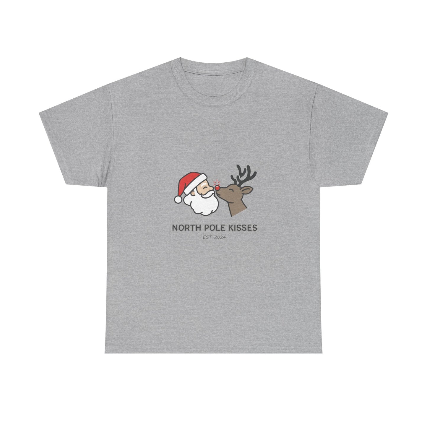 North Pole Kisses Unisex Heavy Cotton Tee, Christmas Tee, Holiday Gift, Festive Apparel, Winter T-Shirt, Santa and Reindeer Design - Dassle