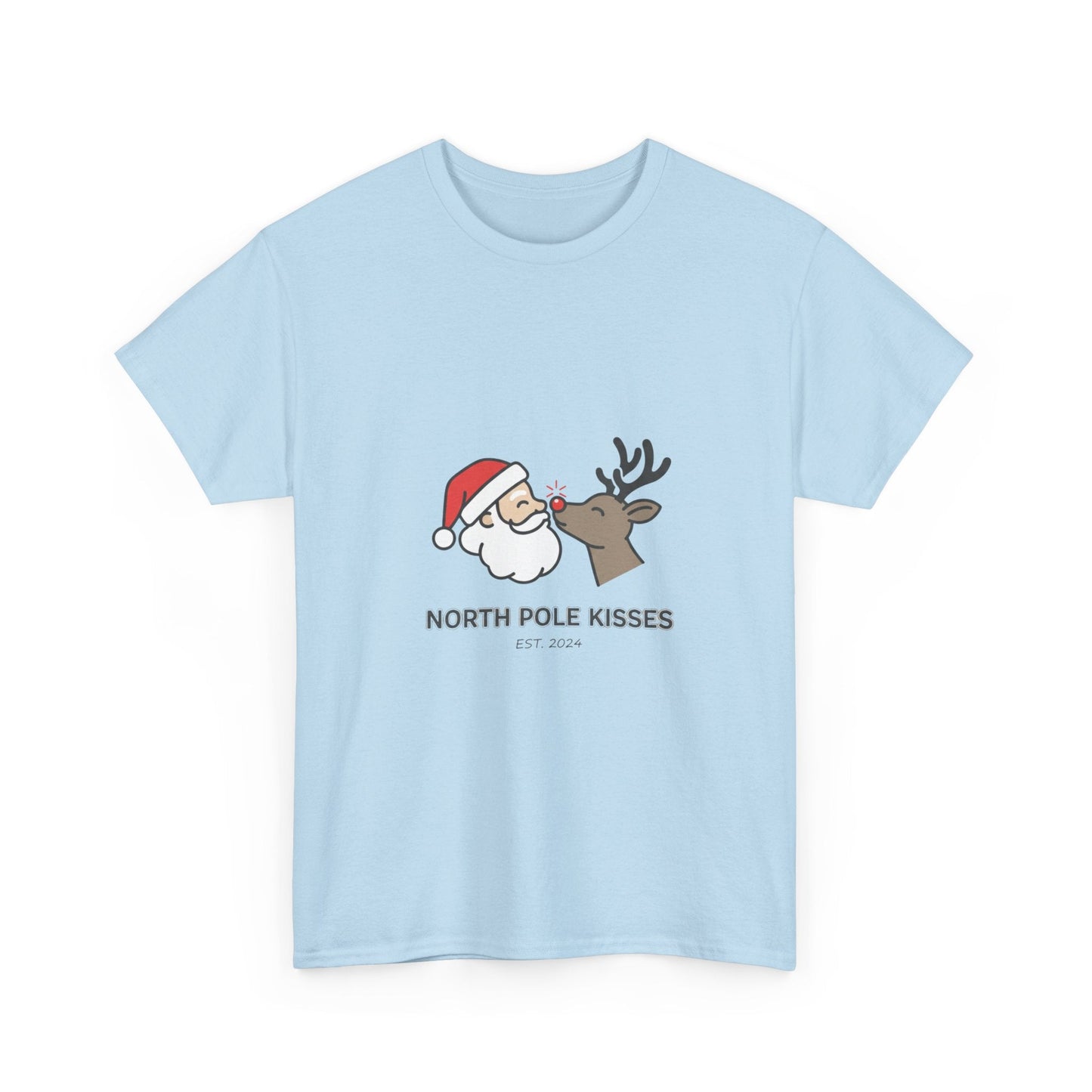 North Pole Kisses Unisex Heavy Cotton Tee, Christmas Tee, Holiday Gift, Festive Apparel, Winter T-Shirt, Santa and Reindeer Design - Dassle