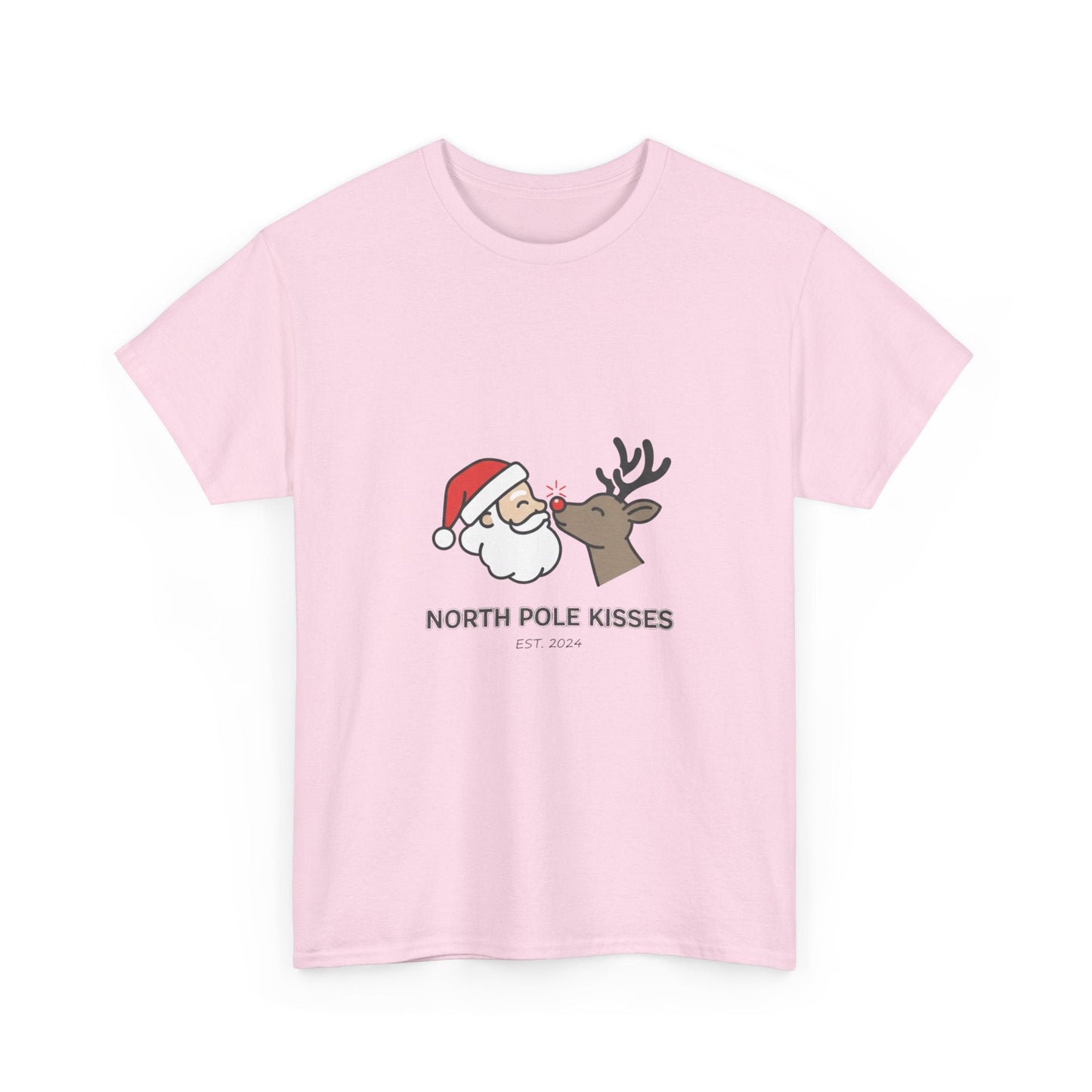 North Pole Kisses Unisex Heavy Cotton Tee, Christmas Tee, Holiday Gift, Festive Apparel, Winter T-Shirt, Santa and Reindeer Design - Dassle