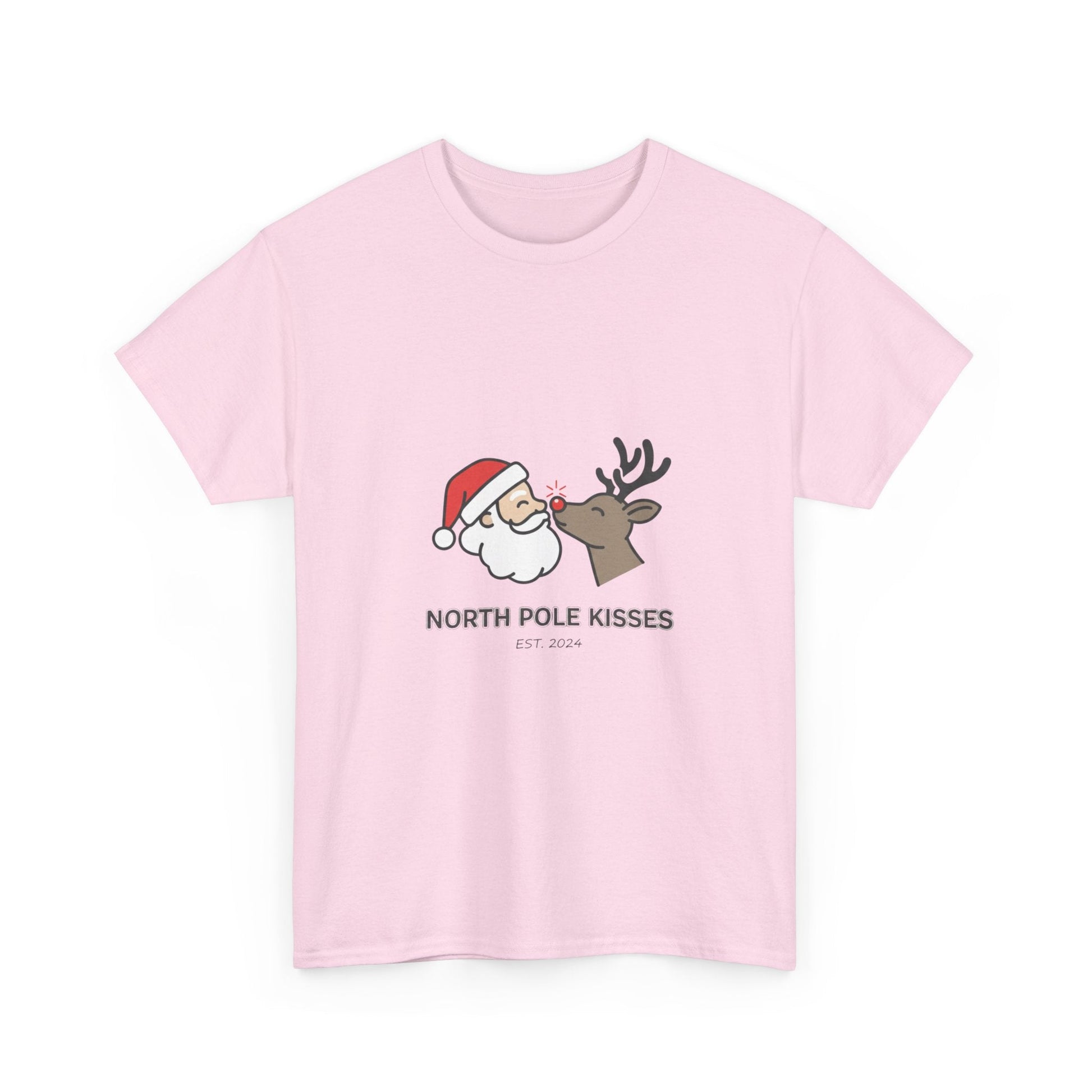 North Pole Kisses Unisex Heavy Cotton Tee, Christmas Tee, Holiday Gift, Festive Apparel, Winter T-Shirt, Santa and Reindeer Design - Dassle