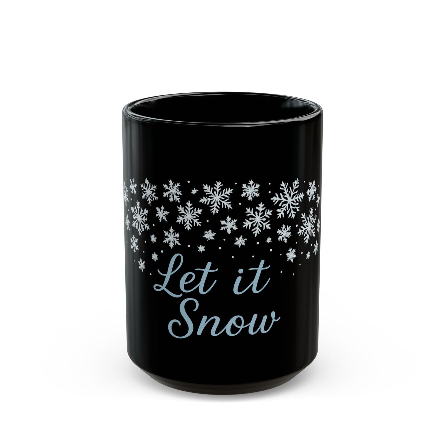 Winter Wonderland Black Mug - Let it Snow Ceramic Coffee Cup, Holiday Gift, Seasonal Drinkware, Snowflake Decor - Dassle